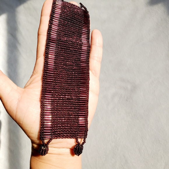 Hand Beaded Cuff Bracelet purple - Picture 3 of 5